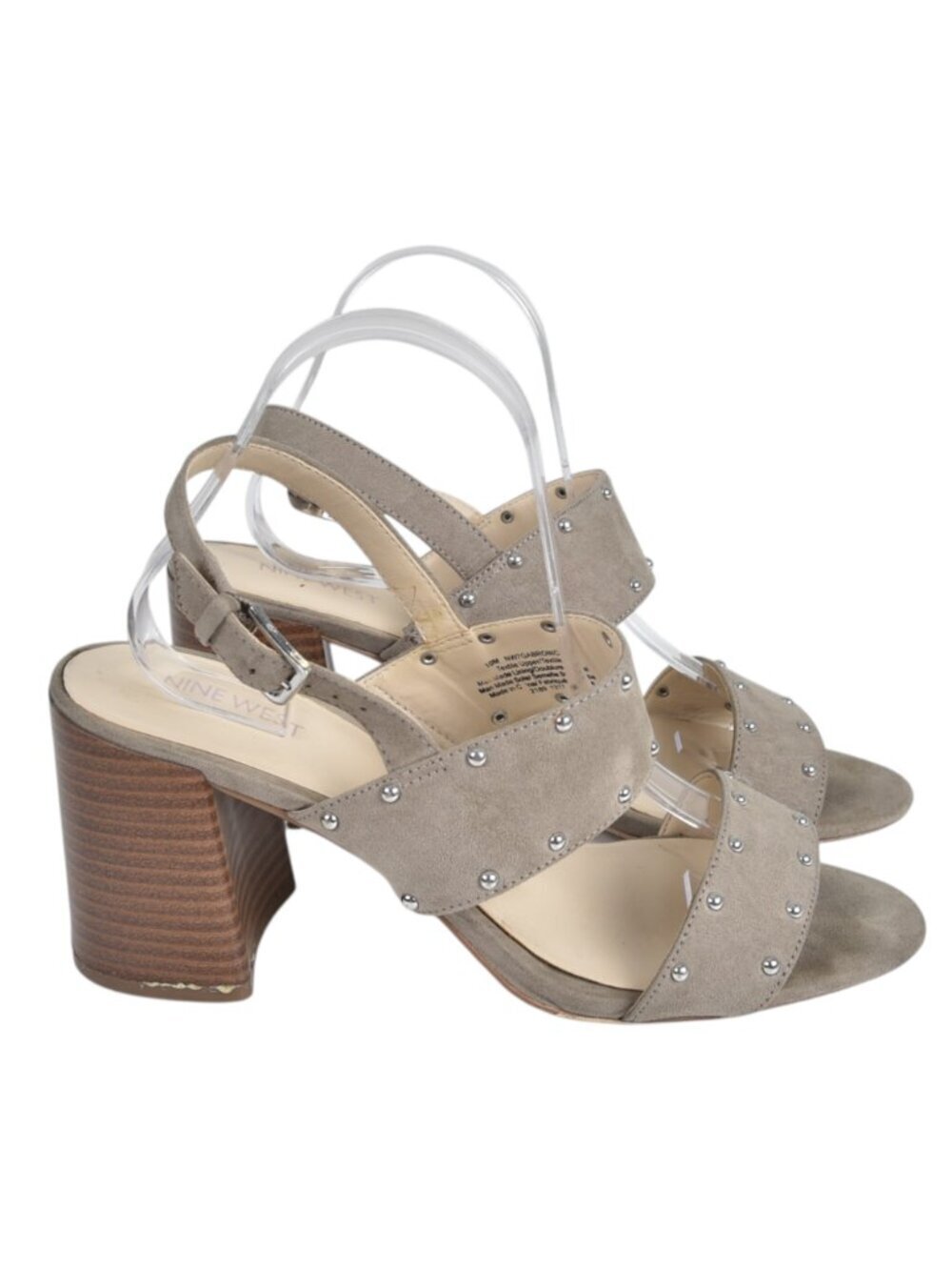Nine West Block Chunky Heel Sandals Beige/Grey Open Toe Sling Back Size  10